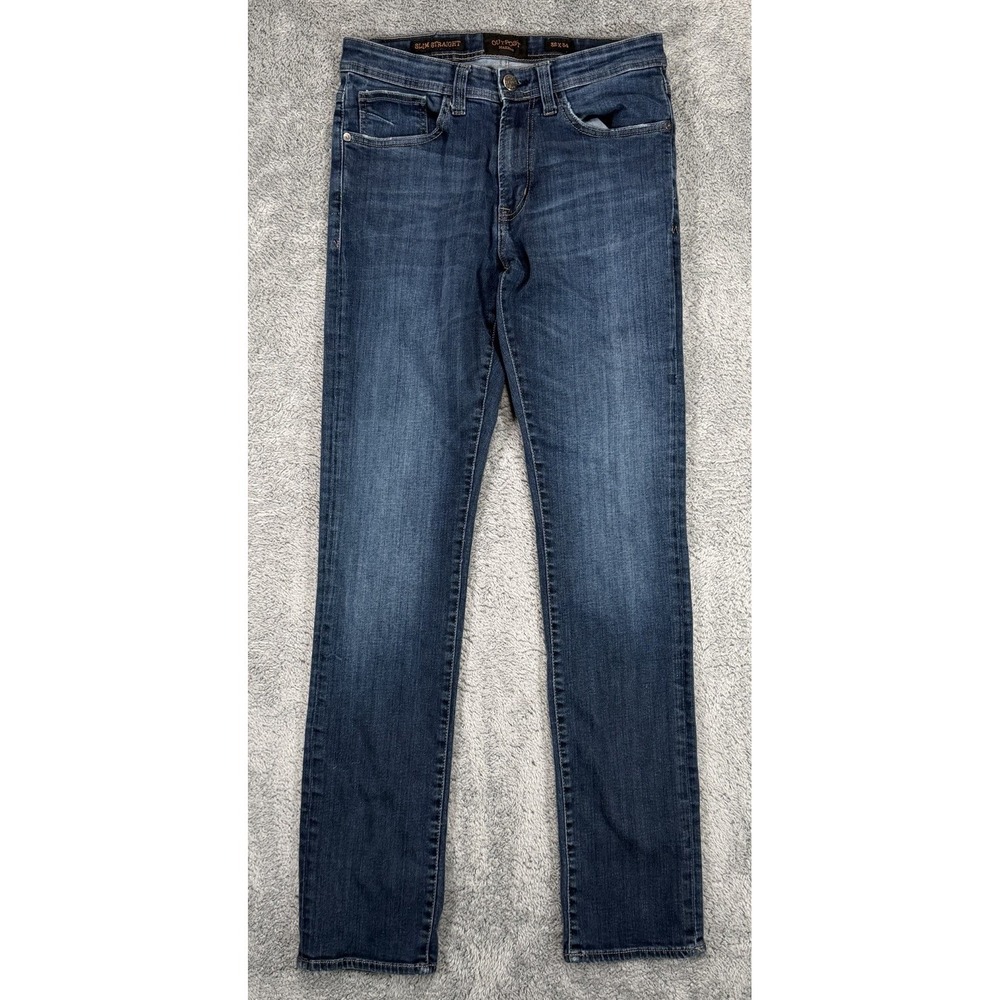 Outpost Makers Slim Straight Jeans Mens 32x33* Blue Denim Dark Wash Fade Stretch